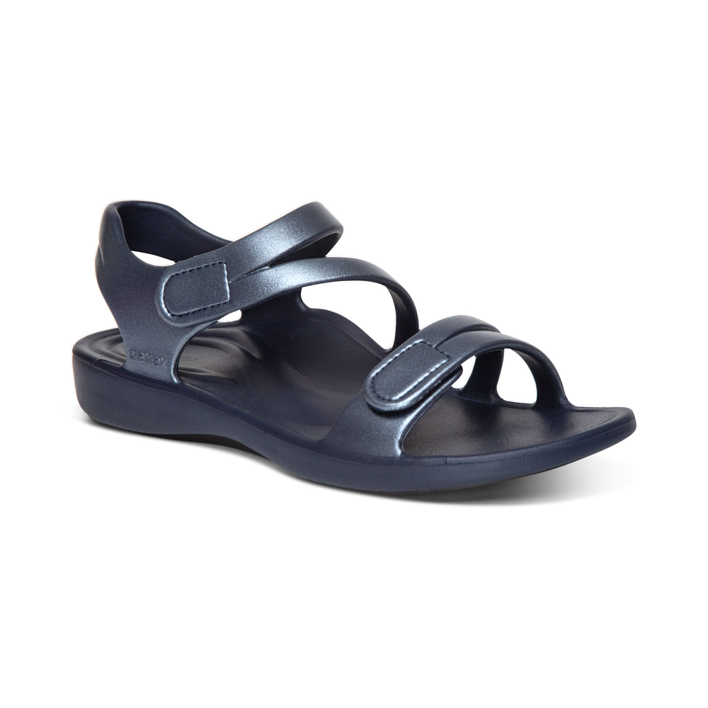 Aetrex Women's Jillian Sport Water-Friendly Sandals - Navy | USA EKGJJQL